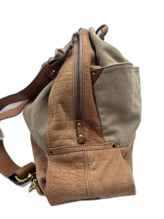 Kooba Gray & Brown Canvas & Leather Backpack Drawstring Closure Bag Gray & Brown / M