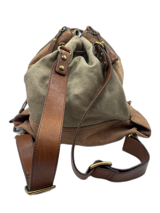 Kooba Gray & Brown Canvas & Leather Backpack Drawstring Closure Bag Gray & Brown / M