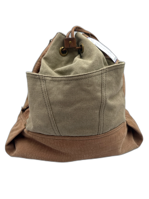 Kooba Gray & Brown Canvas & Leather Backpack Drawstring Closure Bag Gray & Brown / M