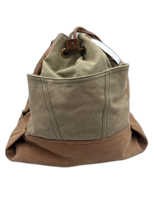 Kooba Gray & Brown Canvas & Leather Backpack Drawstring Closure Bag Gray & Brown / M