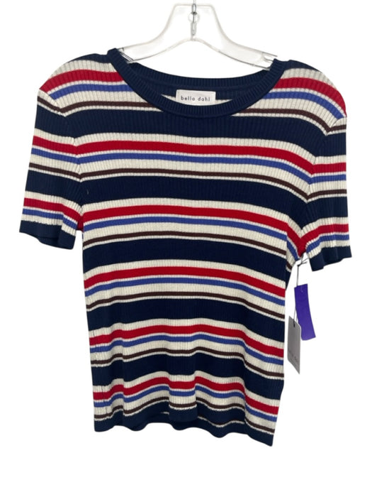 Bella Dahl Size Medium Red, White, Blue Cotton Blend Short Sleeve Ribbed Sweater Red, White, Blue / Medium