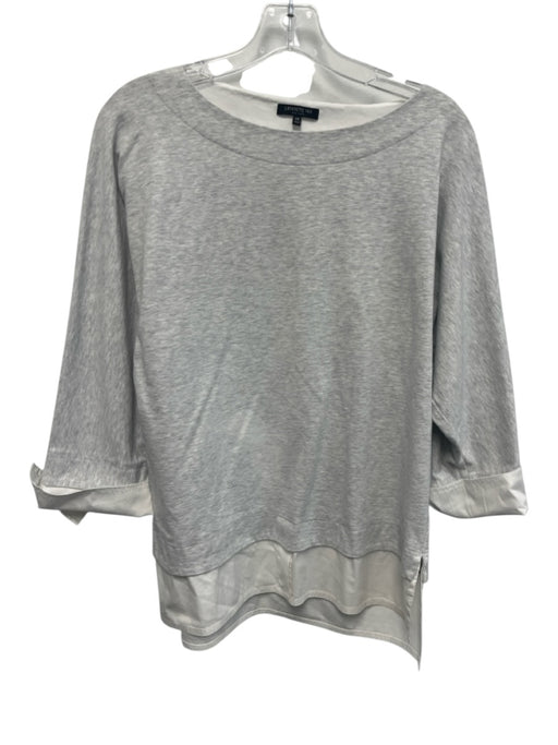 Lafayette 148 Size XS Light Gray Cotton Blend Long Sleeve Heathered Top Light Gray / XS