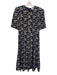 L.K. Bennett Size 6 Navy, White, Beige Silk Short Puff Sleeve Bow Dress Navy, White, Beige / 6