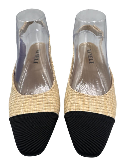 Vaneli Shoe Size 9 Beige & Black Woven Grosgrain Toe Cap Slingback Buckle Pumps Beige & Black / 9