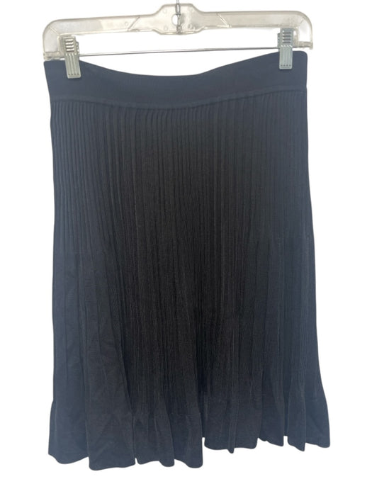 Theory Size M Black Synthetic Knit Elastic Waist Pleated Knee Length Skirt Black / M