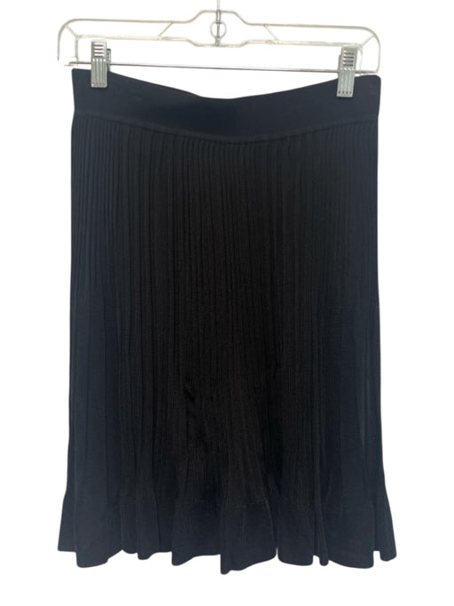 Theory Size M Black Synthetic Knit Elastic Waist Pleated Knee Length Skirt Black / M