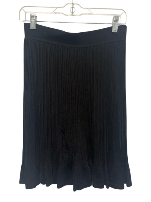 Theory Size M Black Synthetic Knit Elastic Waist Pleated Knee Length Skirt Black / M