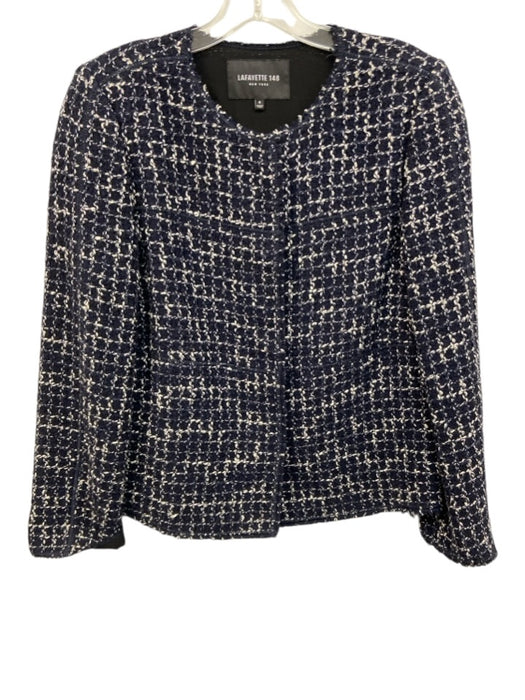 Lafayette 148 Size 6 Navy blue & Cream Acrylic Blend Long Sleeve Boucle Jacket Navy blue & Cream / 6