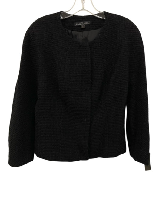 Lafayette 148 Size 8 Black Wool Long Sleeve Snap Button Boucle Jacket Black / 8