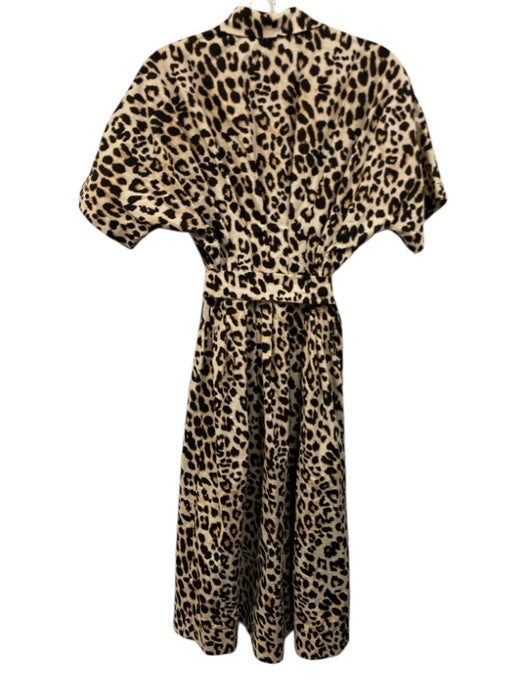 Exquise Size Small Black & Tan Cotton Blend Short Sleeve Leopard Pleated Dress Black & Tan / Small