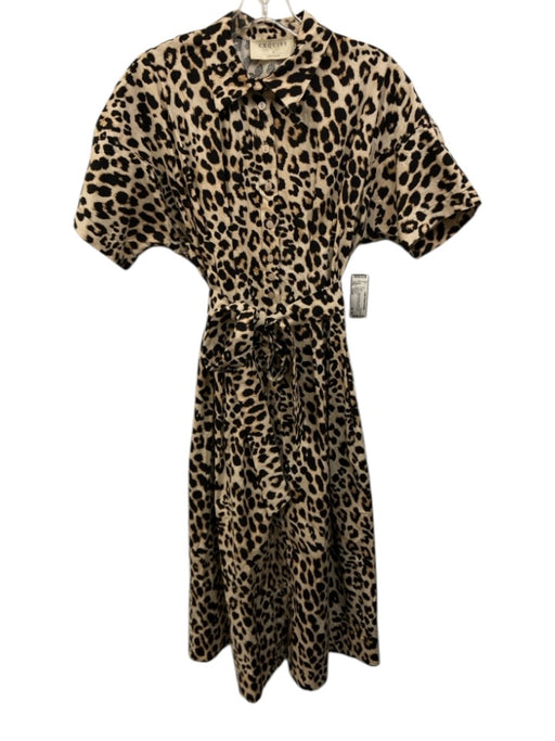 Exquise Size Small Black & Tan Cotton Blend Short Sleeve Leopard Pleated Dress Black & Tan / Small