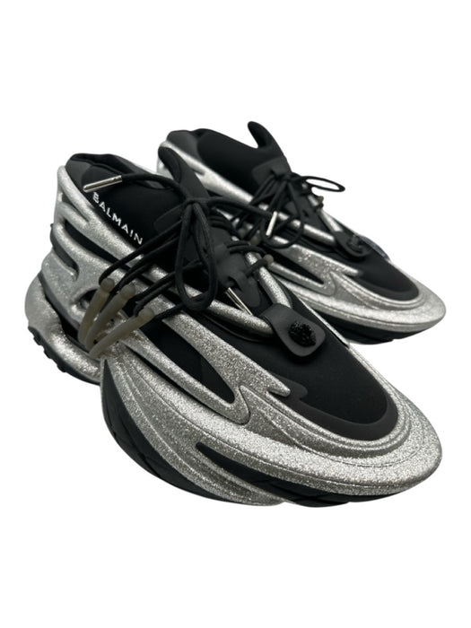 Balmain Shoe Size 10 Black & Silver Synthetic Men's Shoes Black & Silver / 10