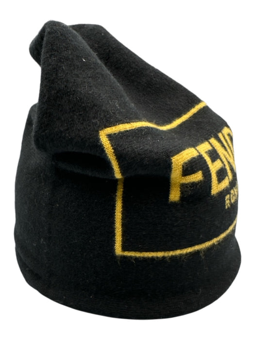Fendi AS IS Black & Yellow Wool Blend Solid Logo Men's Hat Black & Yellow
