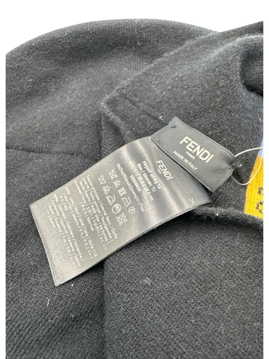 Fendi AS IS Black & Yellow Wool Blend Solid Logo Men's Hat Black & Yellow