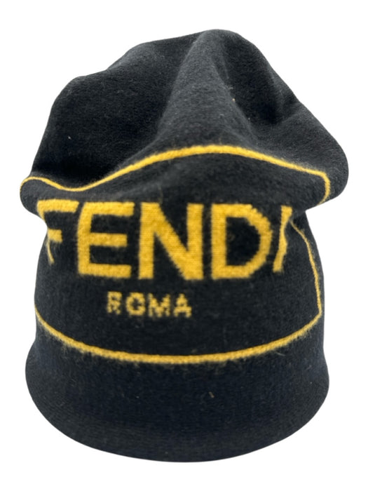 Fendi AS IS Black & Yellow Wool Blend Solid Logo Men's Hat Black & Yellow