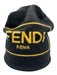 Fendi AS IS Black & Yellow Wool Blend Solid Logo Men's Hat Black & Yellow