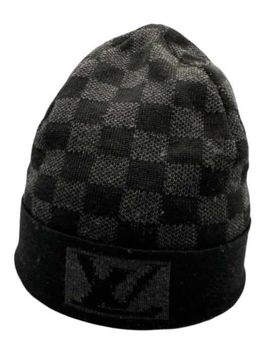 Louis Vuitton AS IS Black & Gray Wool Damier Beanie Men's Hat Black & Gray