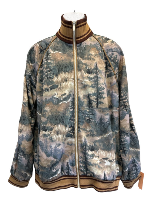 Gucci Size L Beige & Tan Print Synthetic Floral Track Zip Up Men's Jacket Beige & Tan Print / L