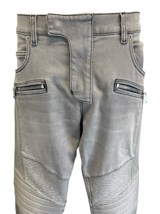 Balmain Size 31 Gray Cotton Blend Solid Skinny Moto Men's Pants Gray / 31