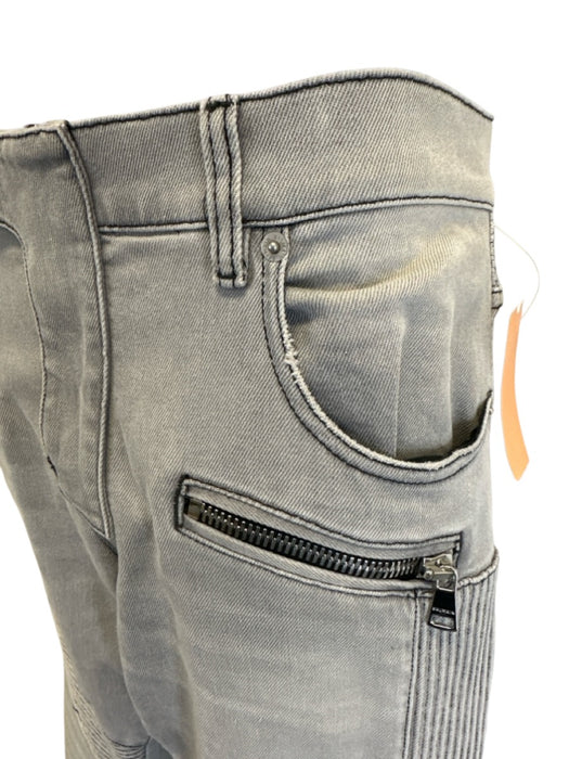 Balmain Size 31 Gray Cotton Blend Solid Skinny Moto Men's Pants Gray / 31