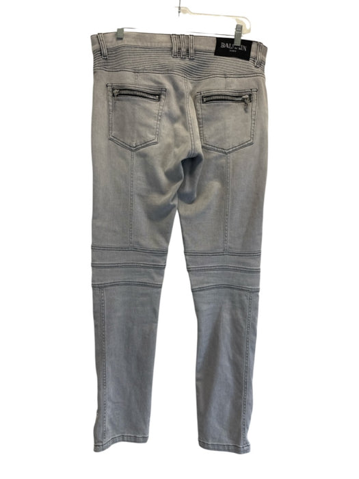 Balmain Size 31 Gray Cotton Blend Solid Skinny Moto Men's Pants Gray / 31