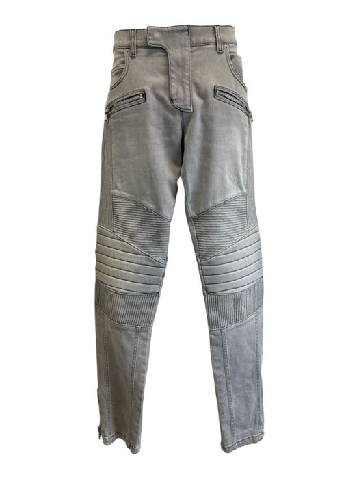 Balmain Size 31 Gray Cotton Blend Solid Skinny Moto Men's Pants Gray / 31