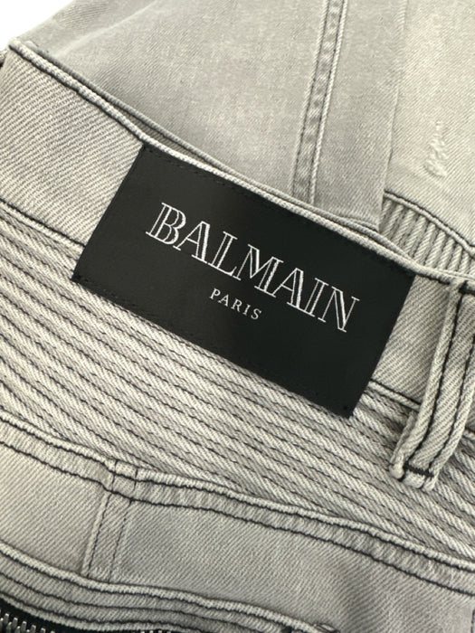 Balmain Size 31 Gray Cotton Blend Solid Skinny Moto Men's Pants Gray / 31