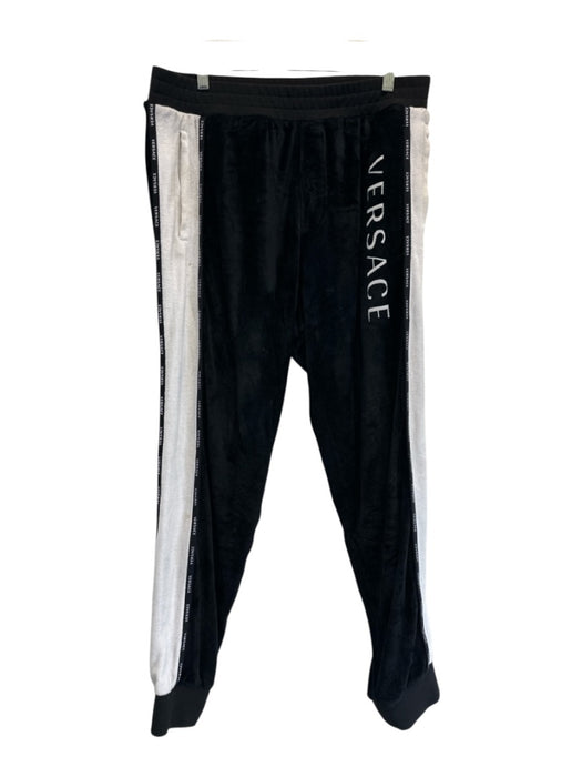 Versace Size M Black & White Cotton Blend Velour Track Jogger Men's Pants Black & White / M