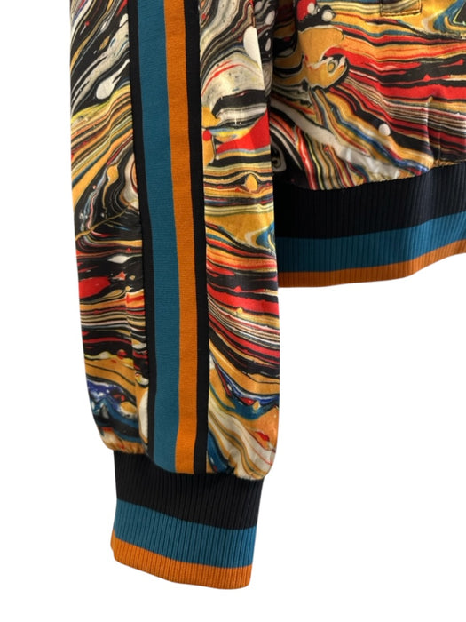 Dolce & Gabbana Size 52 Orange & Blue Synthetic Swirls Zip UP Bomber Jacket Orange & Blue / 52