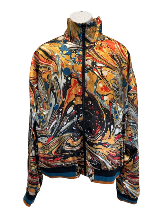 Dolce & Gabbana Size 52 Orange & Blue Synthetic Swirls Zip UP Bomber Jacket Orange & Blue / 52