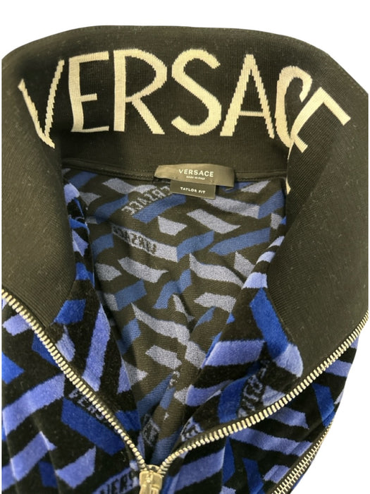 Versace Size L Blue & Purple Cotton Blend Abstract Velour Track Men's Jacket Blue & Purple / L
