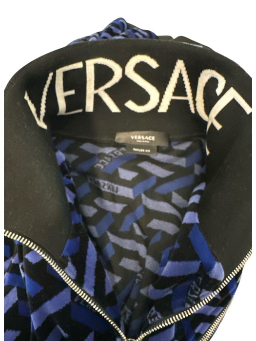 Versace Size L Blue & Purple Cotton Blend Abstract Velour Track Men's Jacket Blue & Purple / L