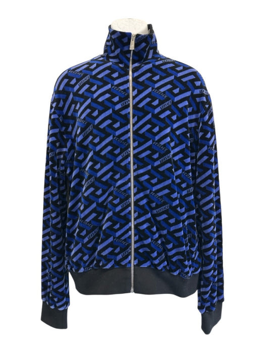Versace Size L Blue & Purple Cotton Blend Abstract Velour Track Men's Jacket Blue & Purple / L