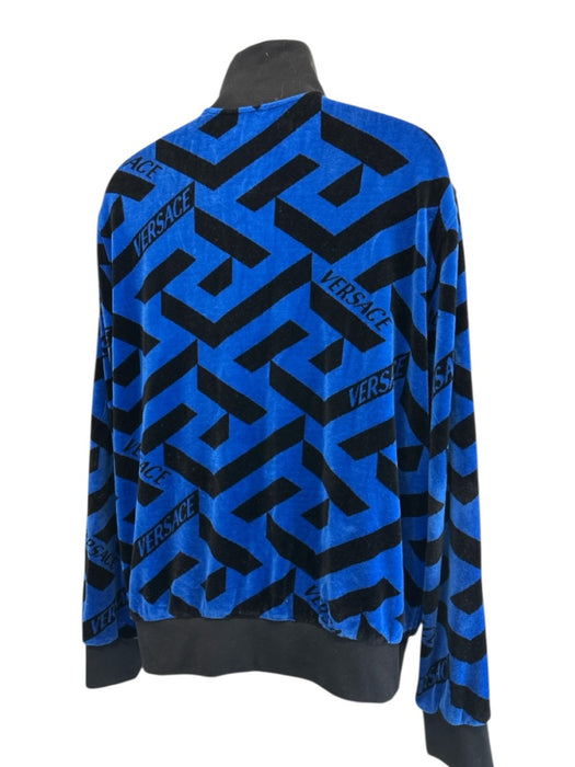 Versace Size L Black & Blue Cotton Blend Abstract Velour Track Men's Jacket Black & Blue / L