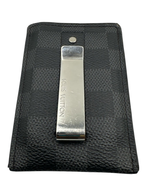 Louis Vuitton Gray & Black Leather Damier Card Slots Clip Men's Wallet Gray & Black