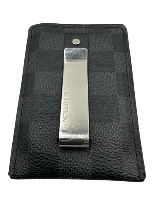 Louis Vuitton Gray & Black Leather Damier Card Slots Clip Men's Wallet Gray & Black