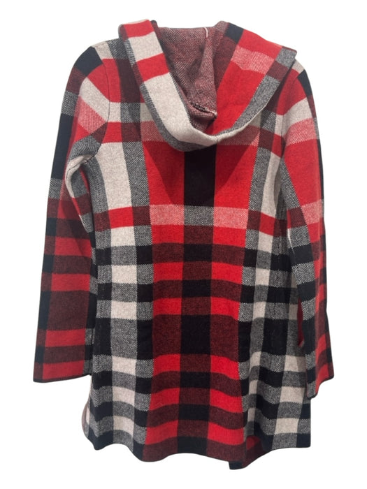 Field Flower Size XS Red, Gray & Black Wool Hood Open Front Checkered Cardigan Red, Gray & Black / XS