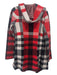 Field Flower Size XS Red, Gray & Black Wool Hood Open Front Checkered Cardigan Red, Gray & Black / XS