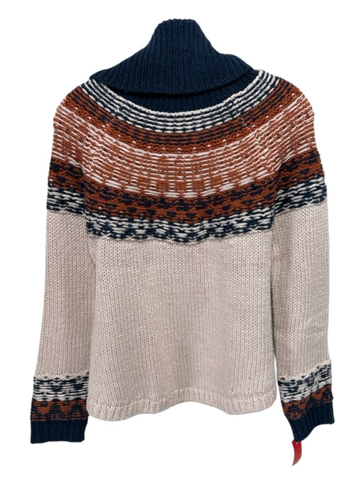 Madewell Size S Cream, Orange & Blue Cotton Blend Turtle Neck Fair Isle Sweater Cream, Orange & Blue / S