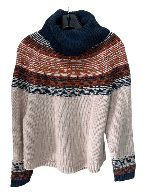 Madewell Size S Cream, Orange & Blue Cotton Blend Turtle Neck Fair Isle Sweater Cream, Orange & Blue / S