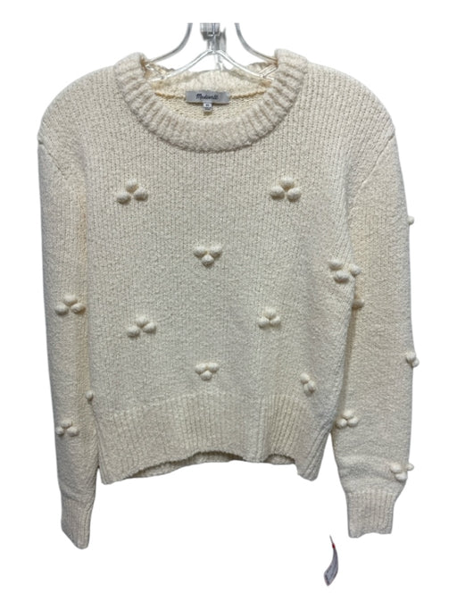 Madewell Size XS Cream Cotton Blend Pom Pom Ribbed Crew Neck Sweater Cream / XS