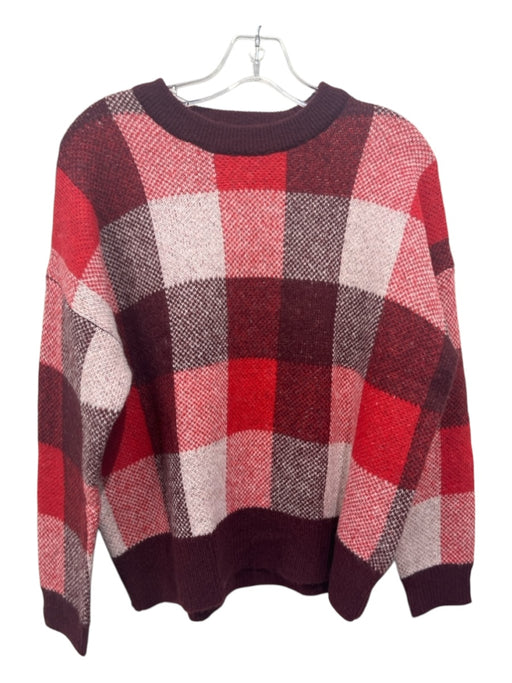 Madewell Size S Red Print Acrylic Blend Checkered Colorblock Sweater Red Print / S