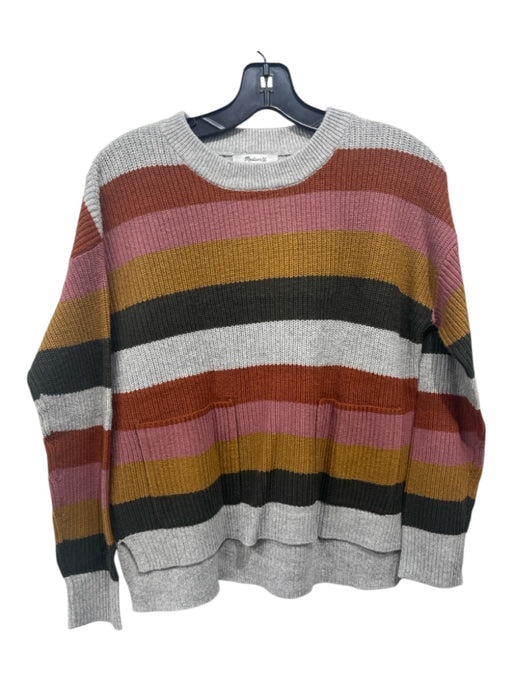 Madewell Size XS Gray & multi Cotton Blend Horizontal Stripes Pockets Sweater Gray & multi / XS