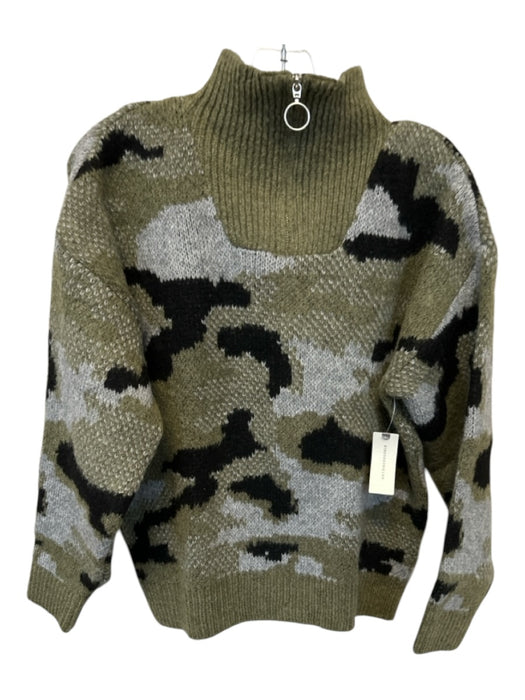 By Anthropologie Size XS Green & Gray Acrylic Blend Knit Camo Half Zip Sweater Green & Gray / XS