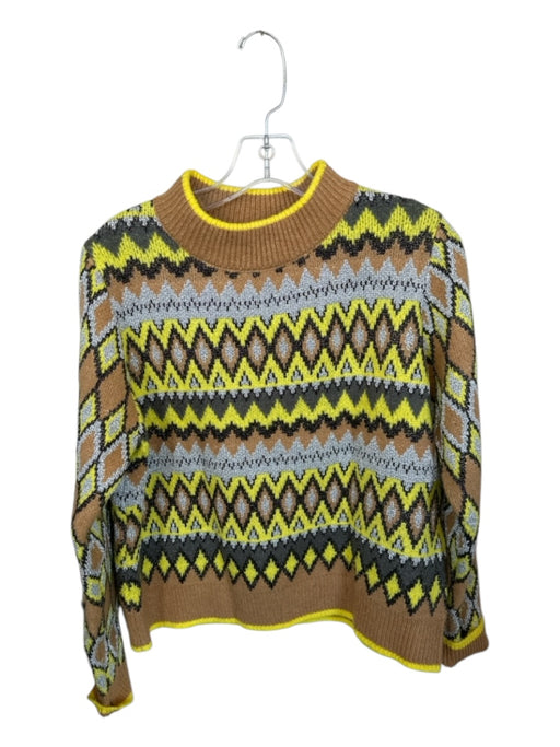 Zara Size M Yellow & Tan Polyester Blend Knit Metallic Long Sleeve Sweater Yellow & Tan / M