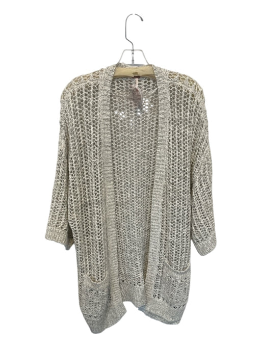 Free People Size S White & Gray Cotton Blend Loose Knit Open Front Sweater White & Gray / S