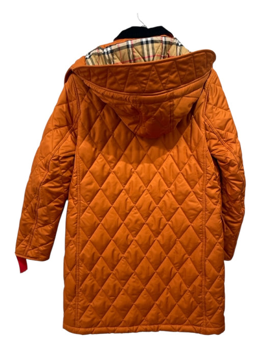 Burberry Size S Orange & Black Polyester Diamante Quilting Button Up Hood Coat Orange & Black / S