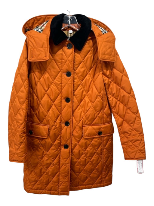 Burberry Size S Orange & Black Polyester Diamante Quilting Button Up Hood Coat Orange & Black / S