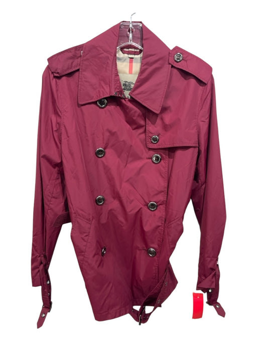 Burberry London Size 8 Burgundy Nylon Double Breast Belted Raincoat Jacket Burgundy / 8