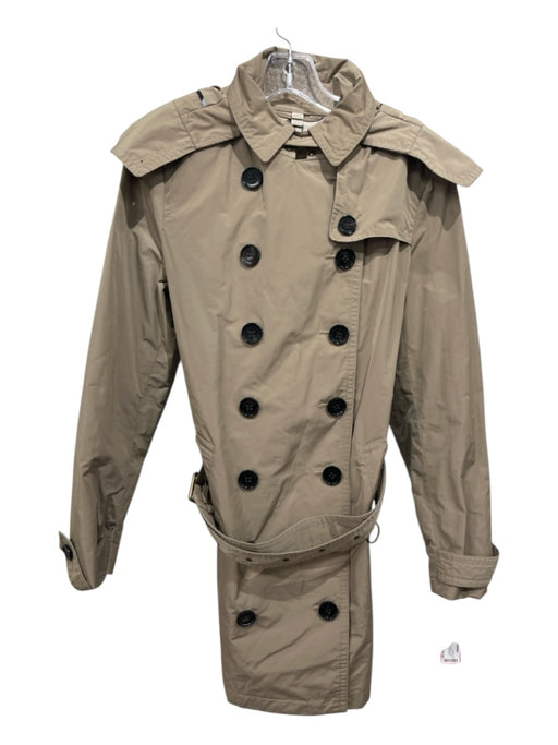 Burberry Brit Size 10 Tan Brown Nylon Double Breast Hood Belted Coat Tan Brown / 10